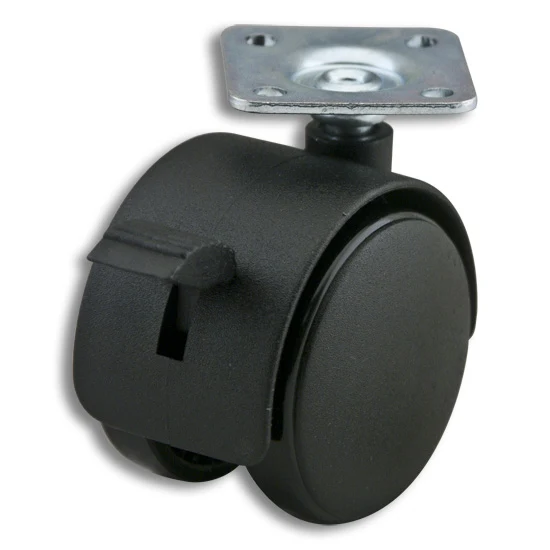 Caster-Plate & Stem Black With Brake, 50mm, Rated Rated For 88 lbs