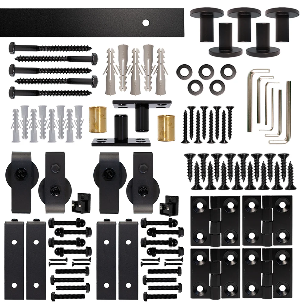 Bifold Barn Door Hardware Kit With Rail Rail, Front Mount, 6 foot, Double