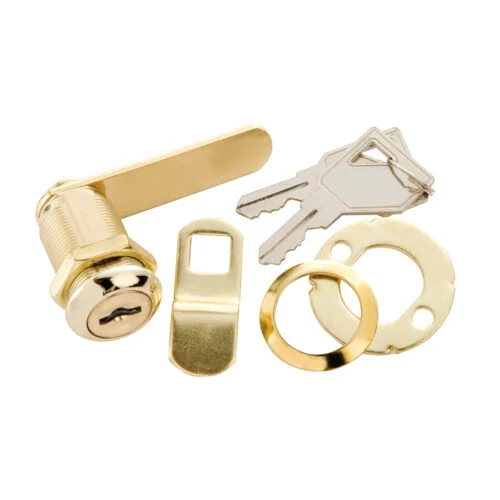 Cabinet & Drawer Cam Lock, 1/4″ Max Thickness, Keyed Alike #601, Polished Brass
