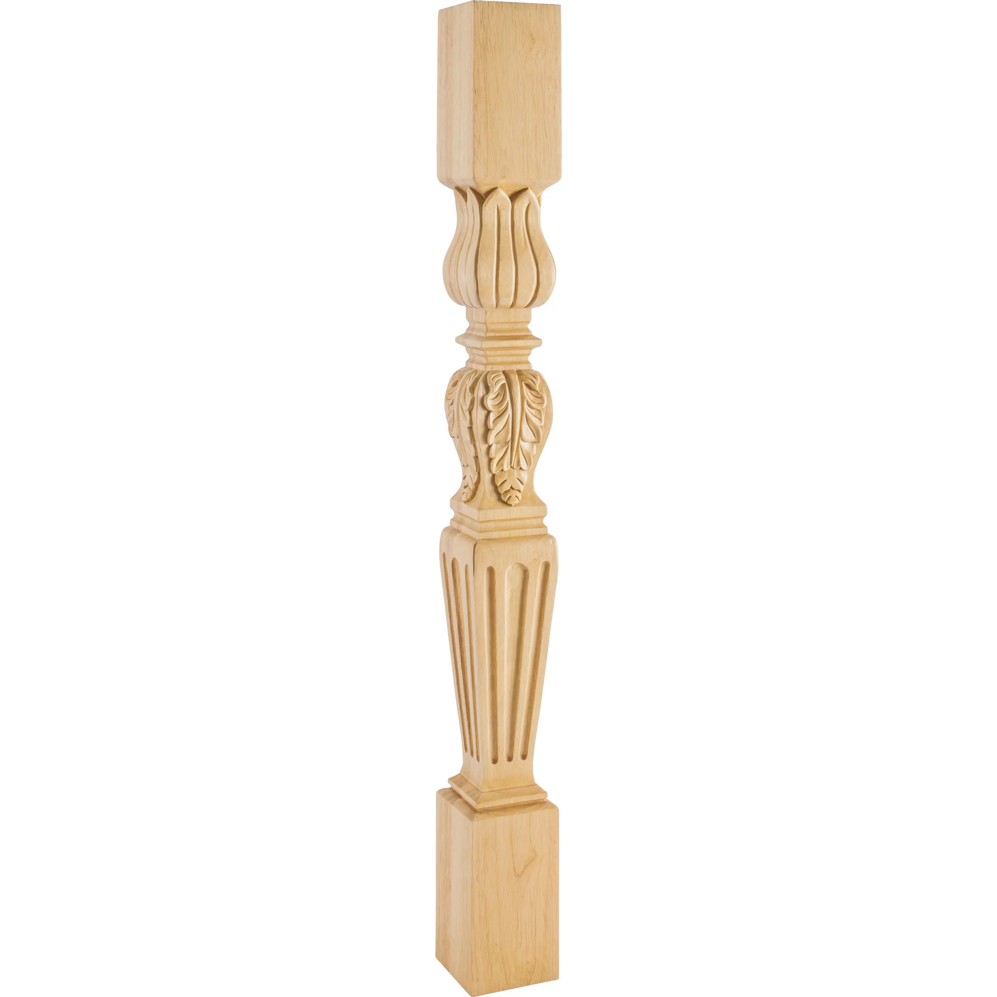 Hardware Resources Fluted Square Acanthus Post Rubberwood 35-1/2″ Length 3-1/2″ Width
