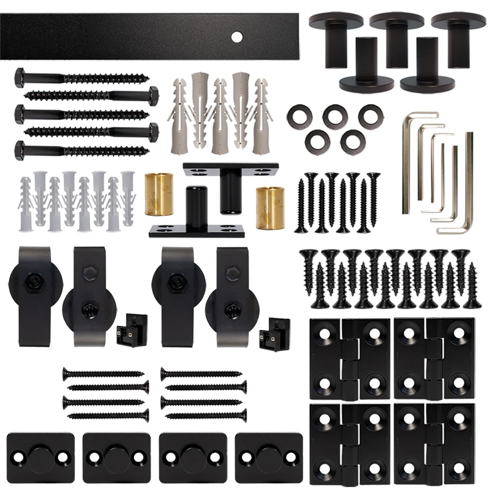 Bifold Barn Door Hardware Kit With Rail Rail, Top Mount, 6 foot, Double