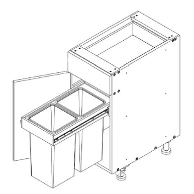 Base 15 W X 34-1/2 H X 24 D - Standard  Series by Open Air Cabinets (Trash Pull-Out 2 Bins)