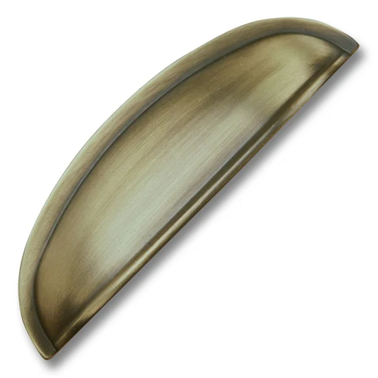 Cup Pull, 3″ Center-to-Center, 1″ proj, Antique Satin Brass