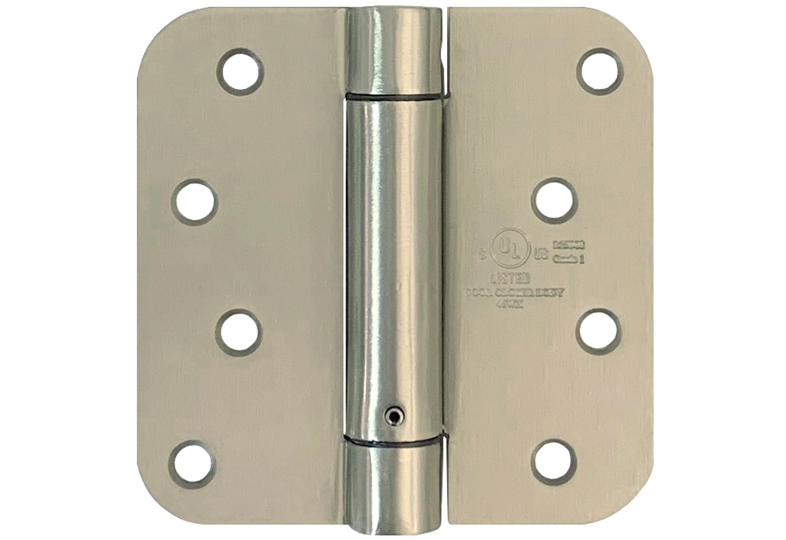 Heavy-duty 4 inch satin nickel self-closing spring door hinge with 5/8 inch radius